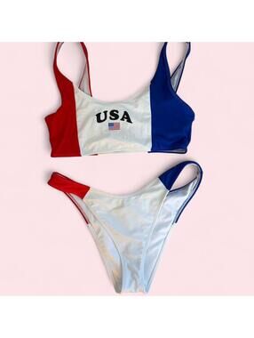 Forever 21 red, white and blue bikini set high leg bikini bottoms